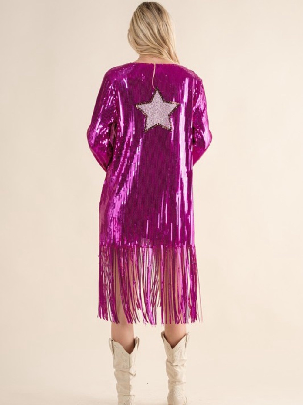 Purple game day fringe sequin tassel boho shimmer western cowgirl jacket coat